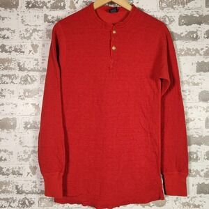 Vintage Duofold Men's Henley Shirt Men's L Red Wool Blend Dual Layer USA Outdoor
